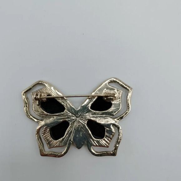 LIZ CLAIBORNE GEM BUTTERFLY PIN BROOCH GOLD TONE IRIDESCENT COLOR WINGS - Picture 4 of 7